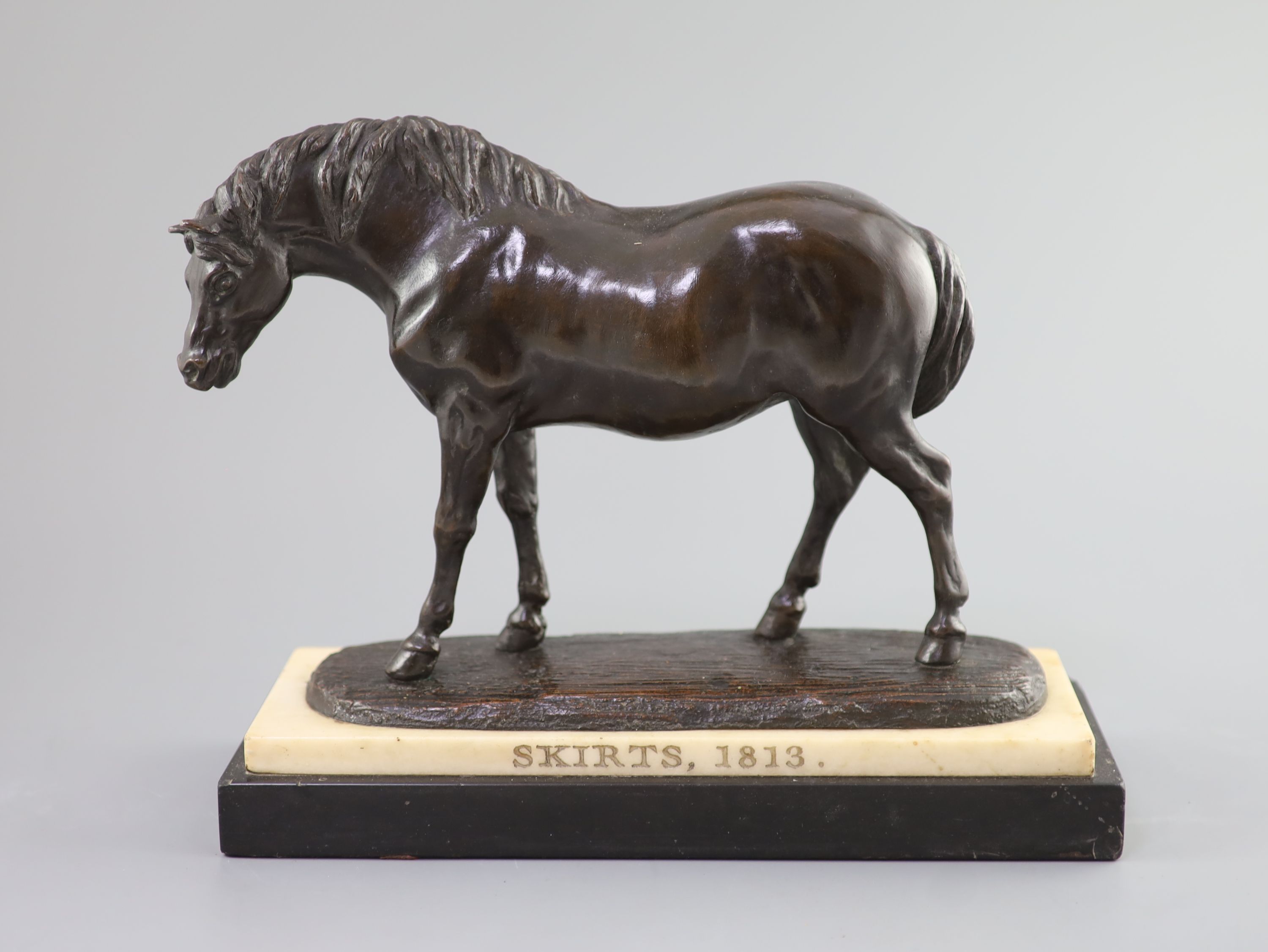 George Garrard (c.1760-1826) a bronze model of a horse 'Skirts', 32 x 13cm, 25cm high.